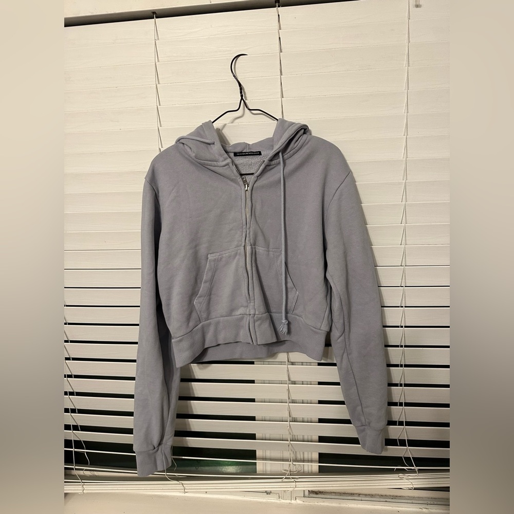 Cropped brandy Melville Blue Cropped Zip-Up Hoodie NWOT